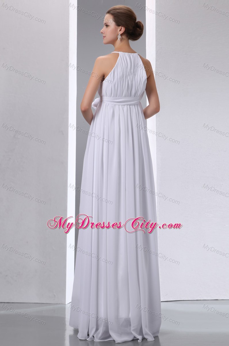 2013 Elegant Scoop Long Chiffon Ruches Wedding Dress