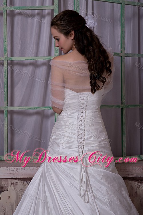 A-line Asymmetrical Court Train Wedding Gown with Appliques
