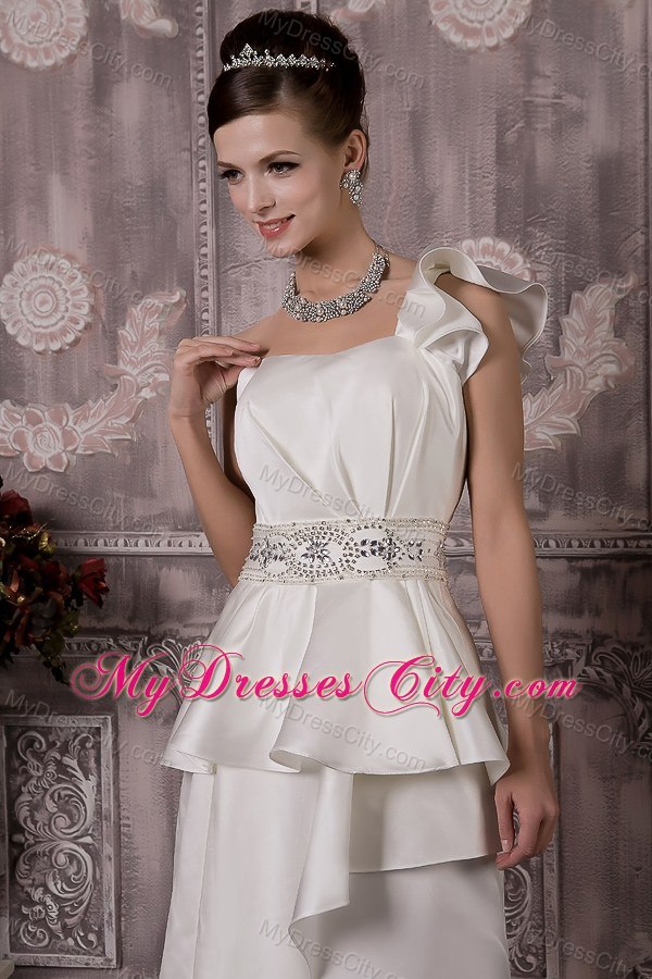 One Shoulder Waist-defining Peplums Beading 2013 Wedding Dress