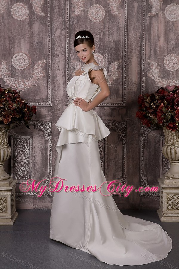 One Shoulder Waist-defining Peplums Beading 2013 Wedding Dress