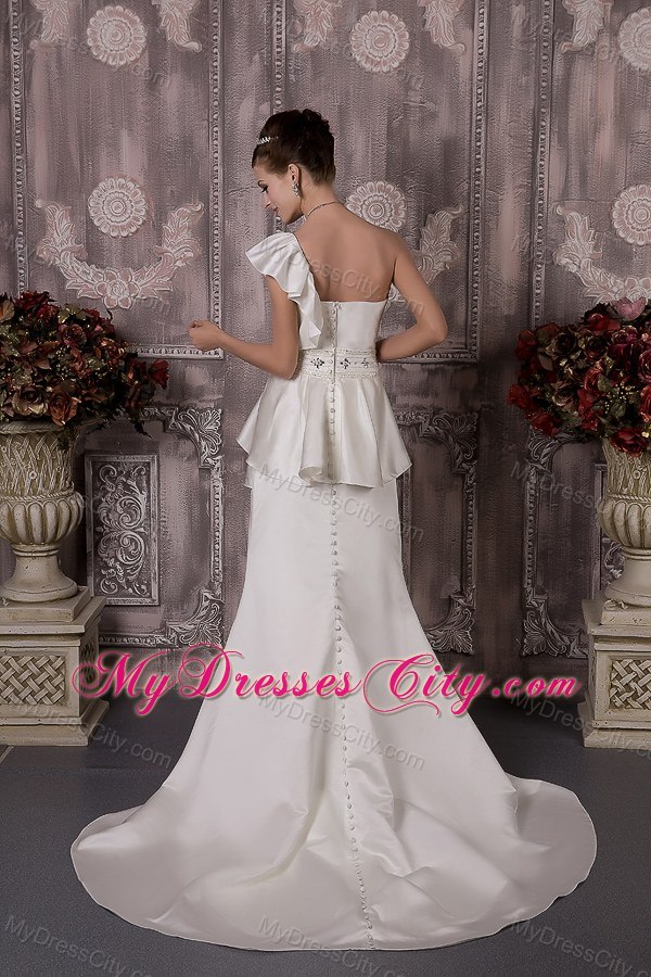 One Shoulder Waist-defining Peplums Beading 2013 Wedding Dress