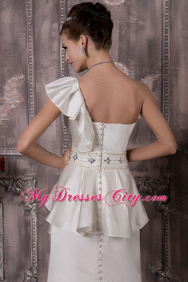 One Shoulder Waist-defining Peplums Beading 2013 Wedding Dress