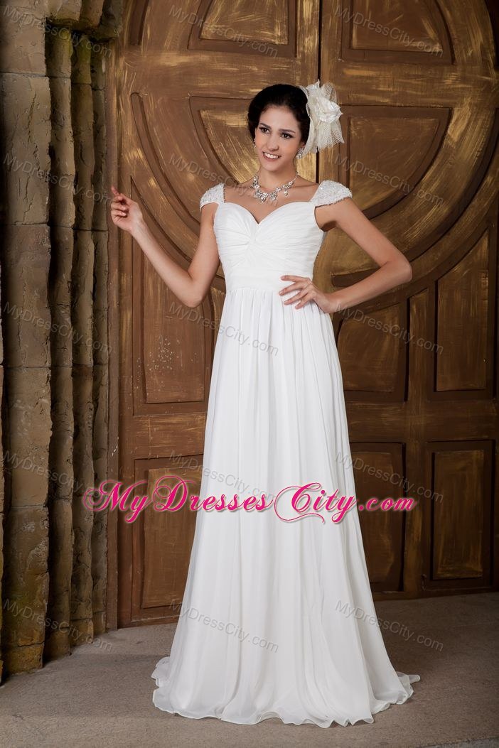 2013 Elegant Sweetheart Beaded Wedding Dress with Cap Sleeves