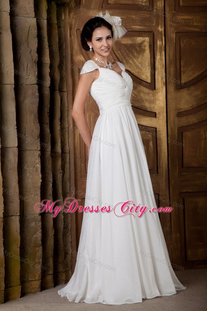 2013 Elegant Sweetheart Beaded Wedding Dress with Cap Sleeves