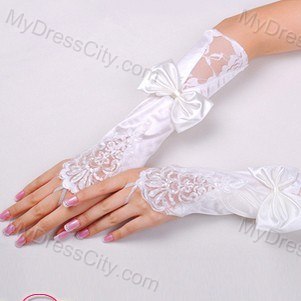Fancy Satin Fingerless Elbow Length With Lace Bridal Gloves