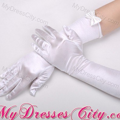 Satin Elbow Length Fingertips Bridal Gloves With Bow