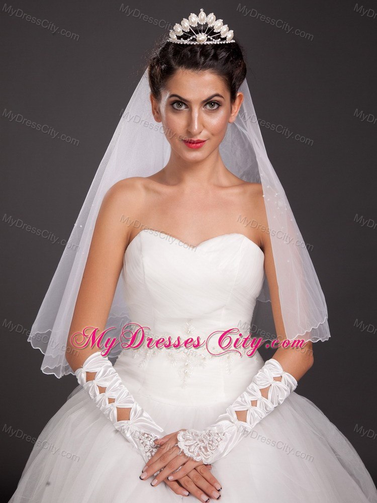 Gorgeous Satin Elbow Length Appliques Fingerless Bridal Gloves