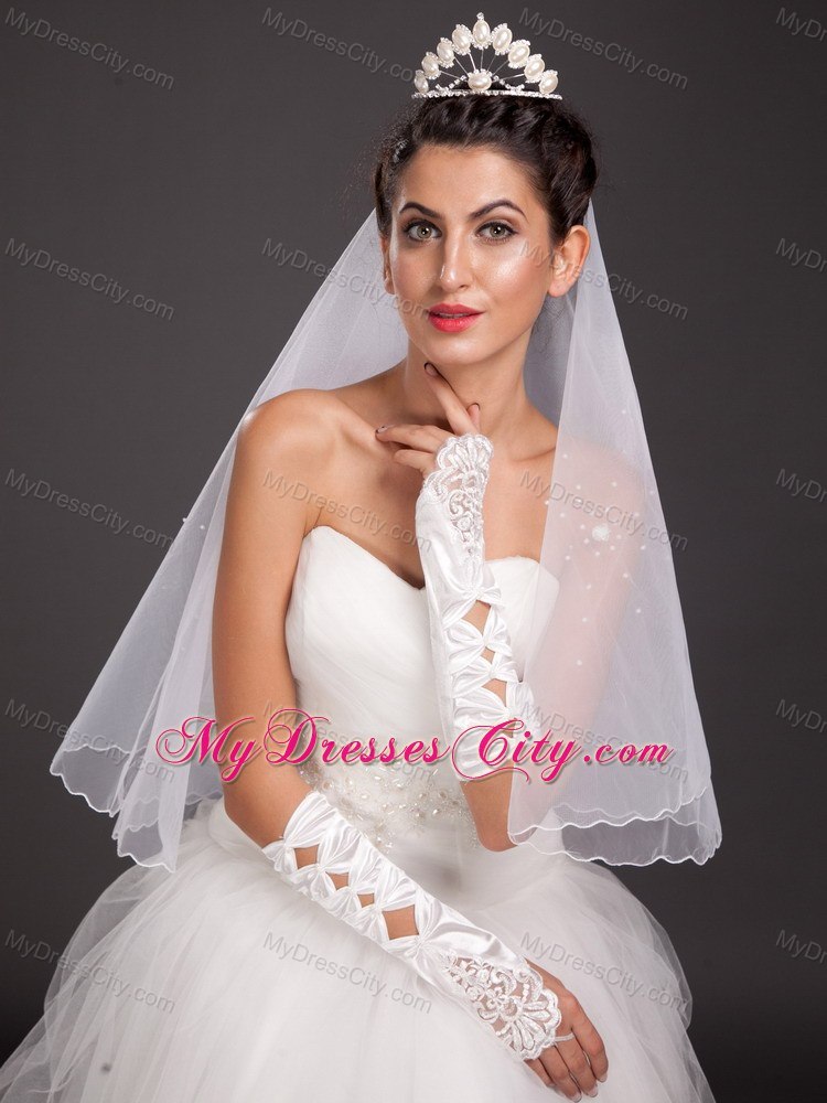 Gorgeous Satin Elbow Length Appliques Fingerless Bridal Gloves