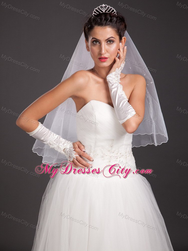 Elegant Satin Fingerless Elbow Length Appliques Bridal Gloves