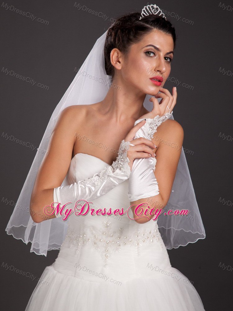 Elegant Satin Fingerless Elbow Length Appliques Bridal Gloves