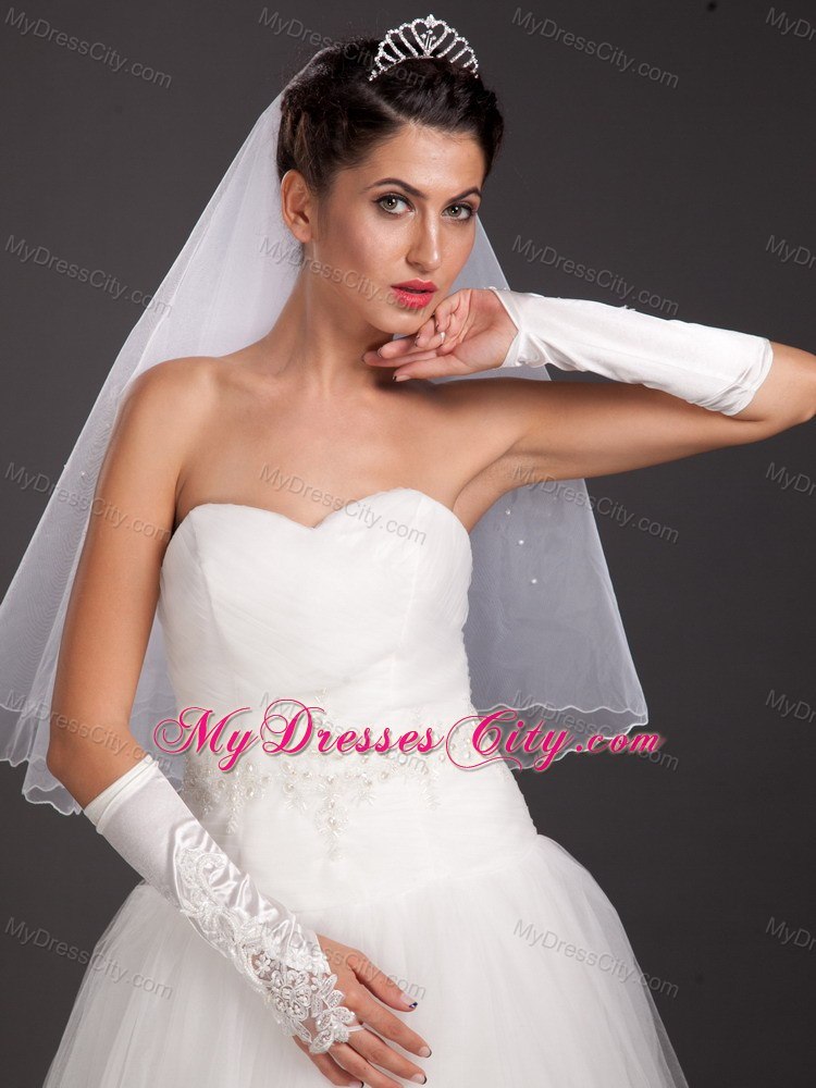 Elegant Satin Fingerless Elbow Length Appliques Bridal Gloves