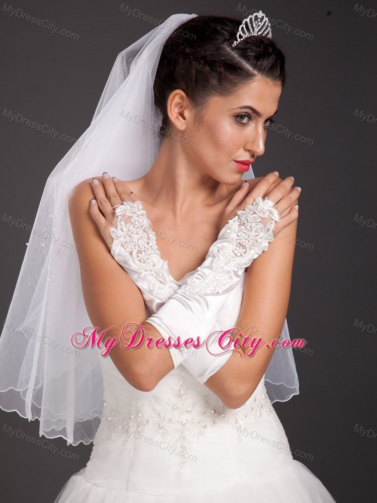 Elegant Satin Fingerless Elbow Length Appliques Bridal Gloves