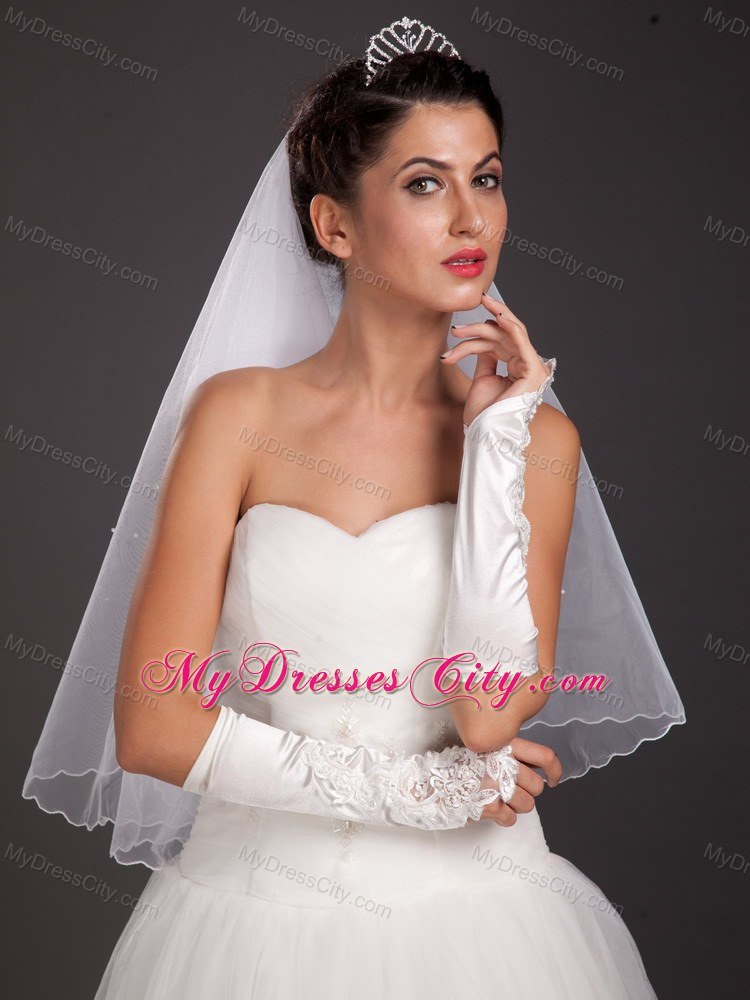Elegant Satin Fingerless Elbow Length Appliques Bridal Gloves