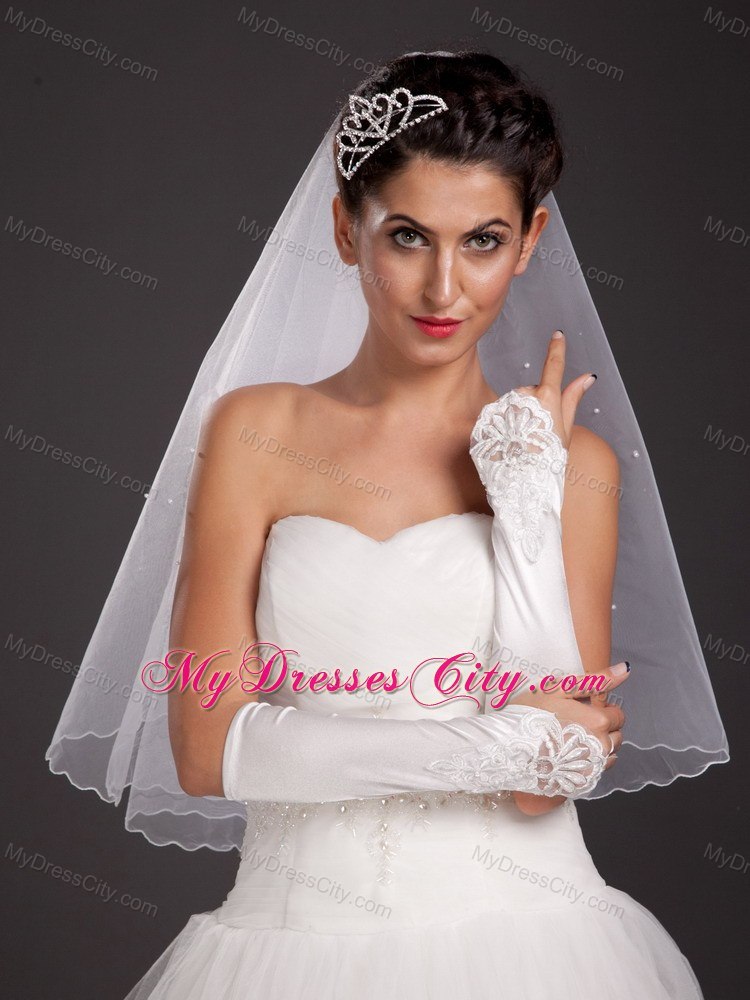 Elegant Satin Fingerless Elbow Length Appliques Bridal Gloves