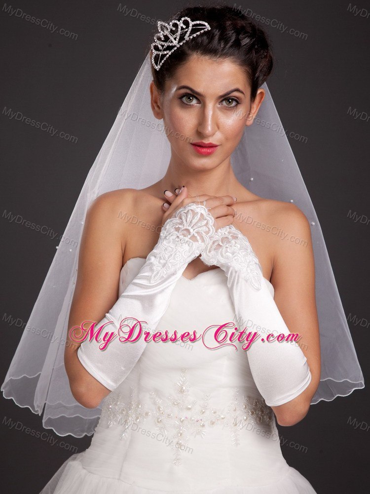 Elegant Satin Fingerless Elbow Length Appliques Bridal Gloves