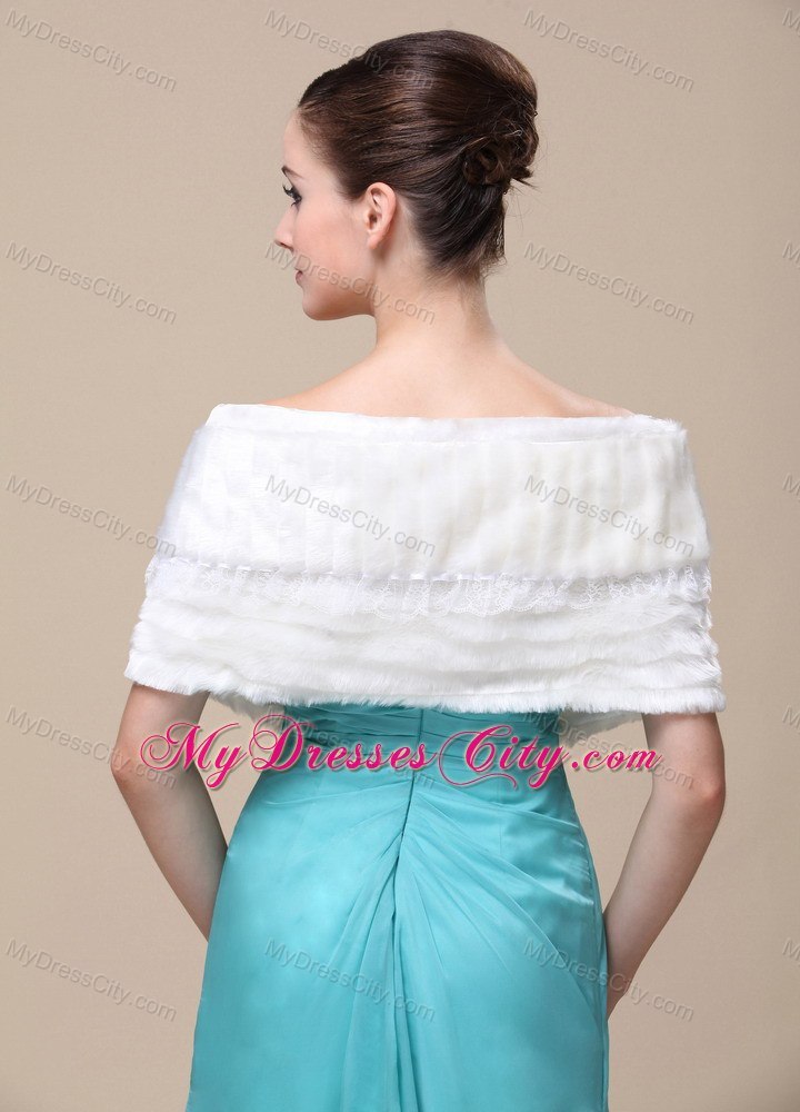 Faux Fur Special Occasion / Wedding Shawl With Hand Made Flower Front