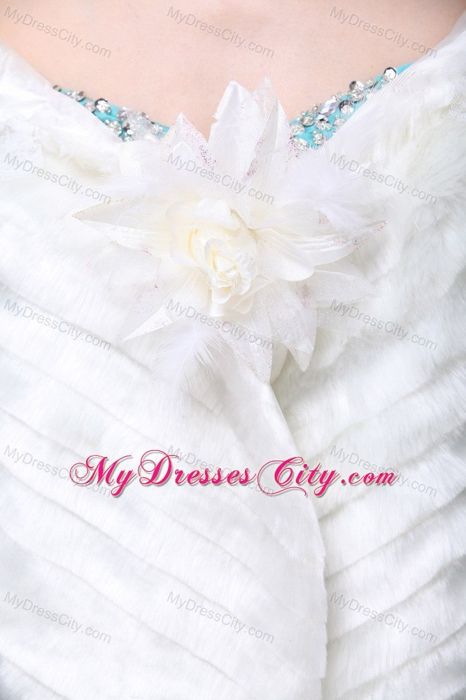 Faux Fur Special Occasion / Wedding Shawl With Hand Made Flower Front