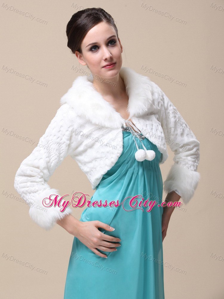 Faux Fur Special Occasion / Wedding Jacket With Long Sleeves and Fold-over Collar