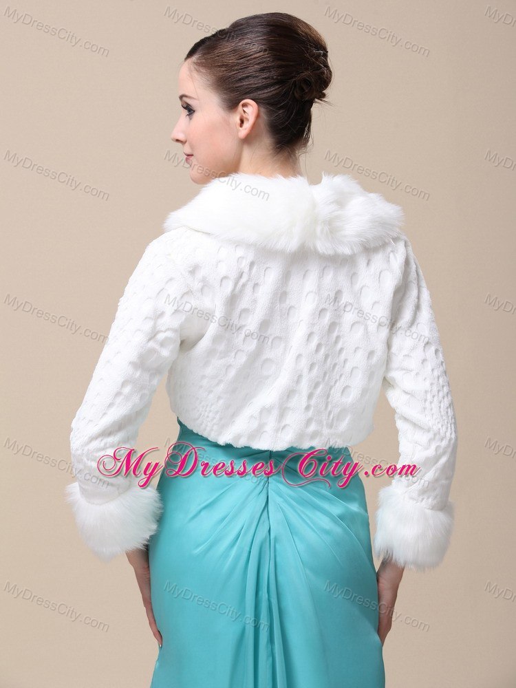 Faux Fur Special Occasion / Wedding Jacket With Long Sleeves and Fold-over Collar
