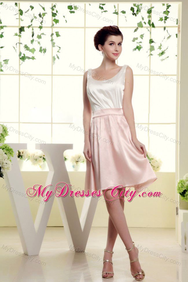 Scoop Mini-length Dresses For Bridesmaid in White and Baby Pink