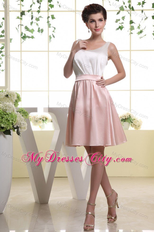 Scoop Mini-length Dresses For Bridesmaid in White and Baby Pink