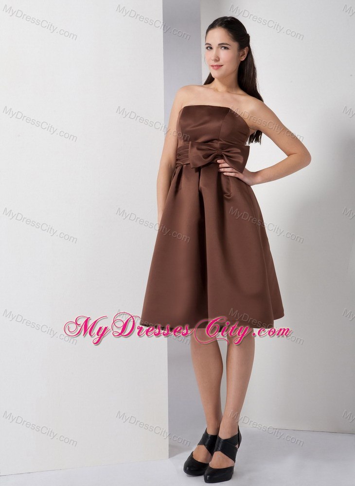 A-line Strapless Junior Bridesmaid Dress with Ruched Bowknot