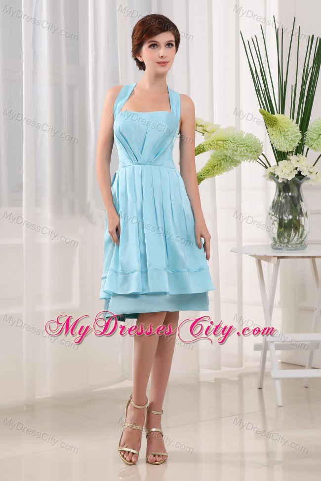 Halte Top Knee-length Taffeta Bridesmaid Dress with Ruffles layer