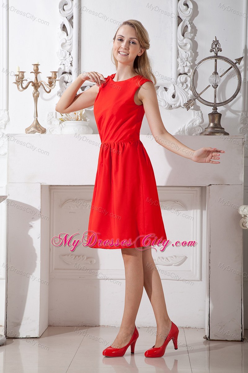 2013 Red Bateau Junior Bridesmaid Dress Knee-length with Bow on Shoulder