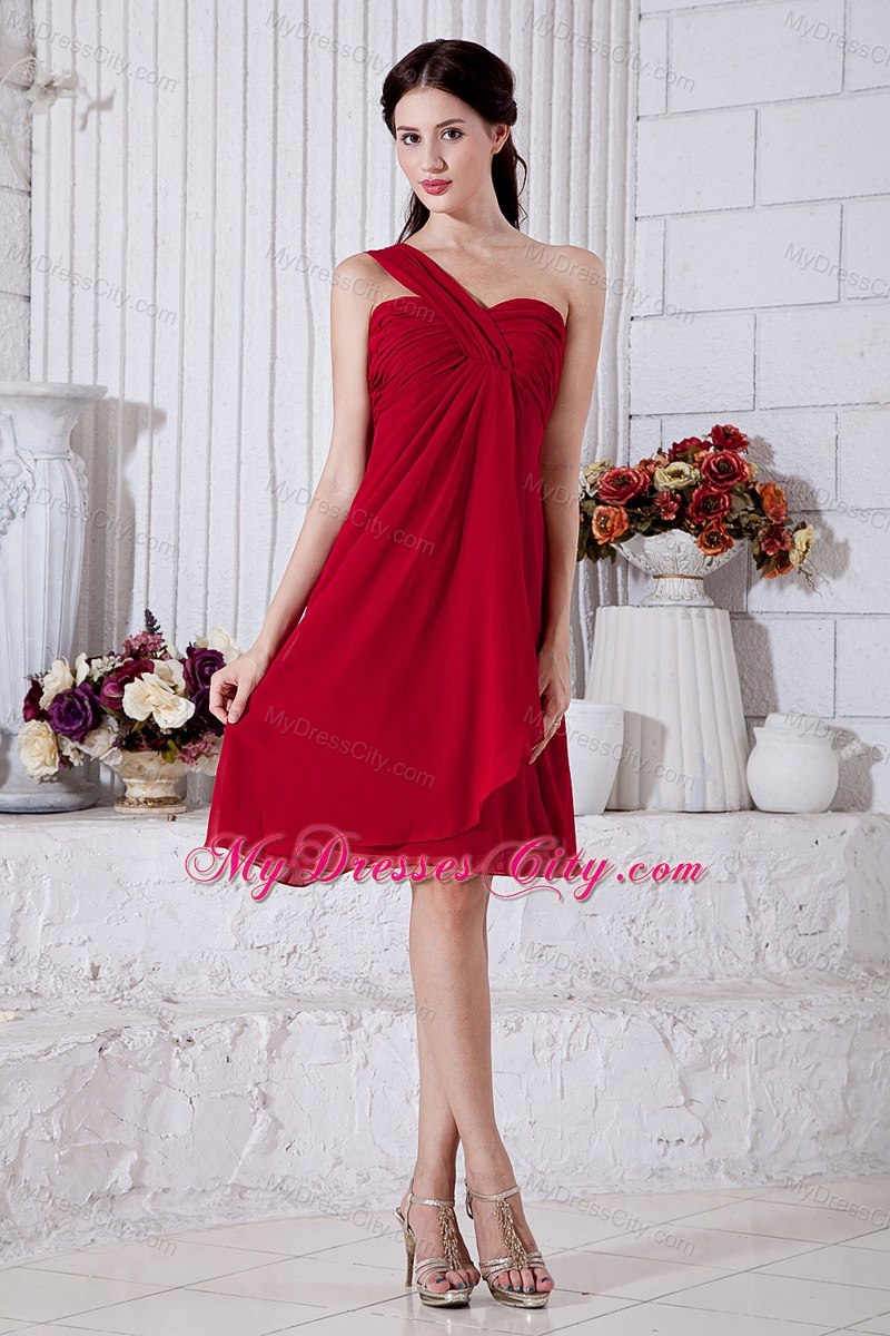 One Shoulder Red Short Chiffon Bridesmaid Dress for Juniors