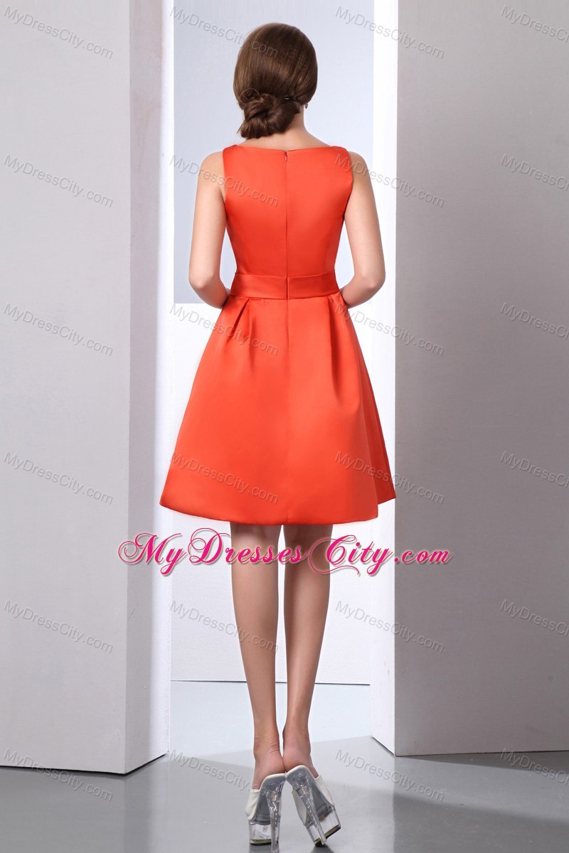 Orange Red Bateau Beaded Junior Bridesmaid Dress Mini-length