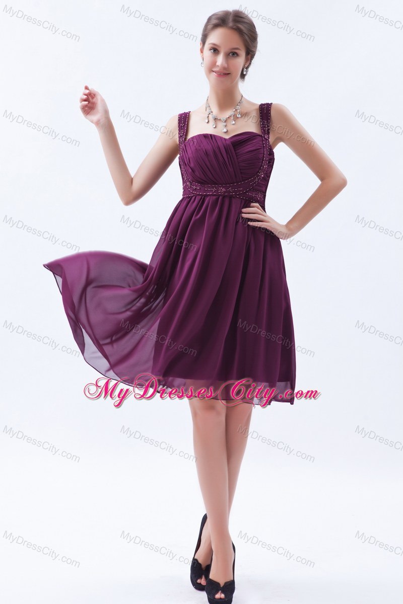 Elegant Chiffon Straps Beading Knee-length Dresses For Bridesmaid