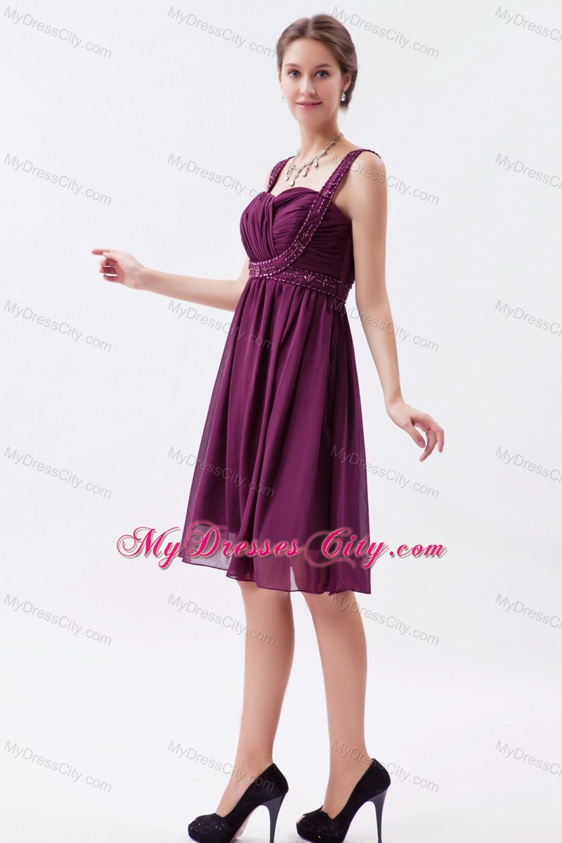 Elegant Chiffon Straps Beading Knee-length Dresses For Bridesmaid