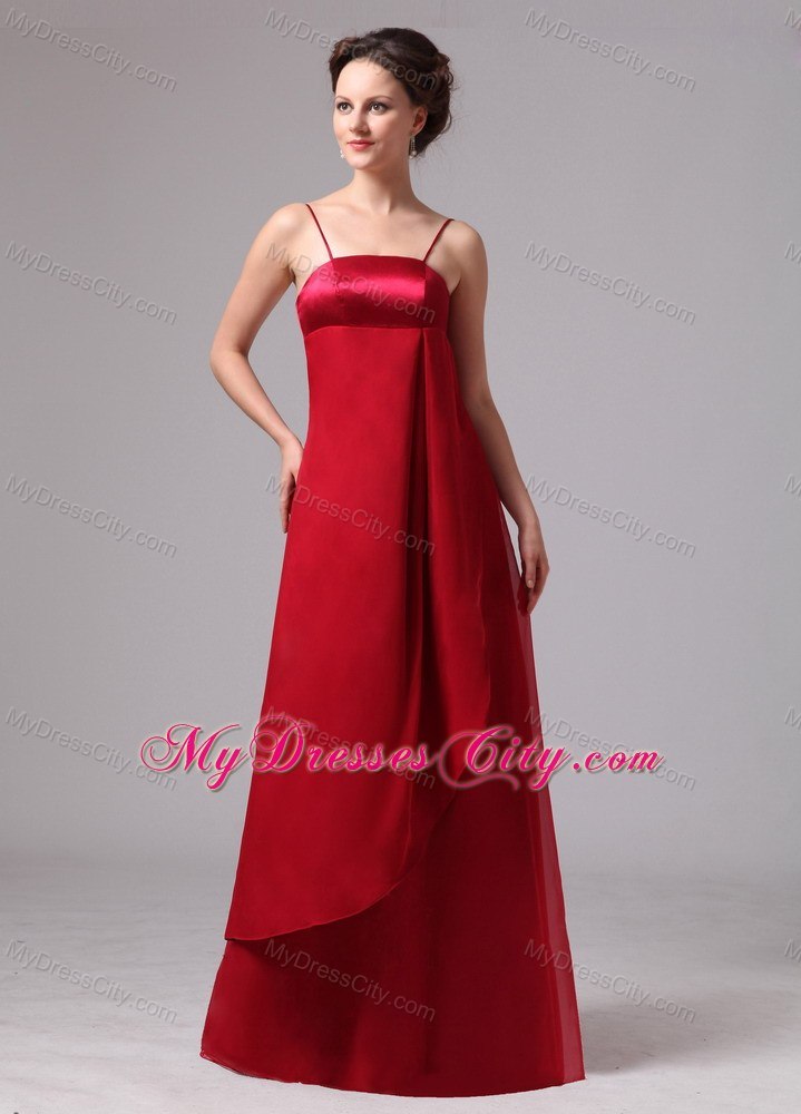 Wine Red A-line Spaghetti Straps Floor-length Bridesmaid Dress