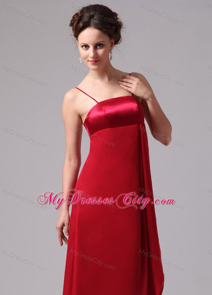 Wine Red A-line Spaghetti Straps Floor-length Bridesmaid Dress