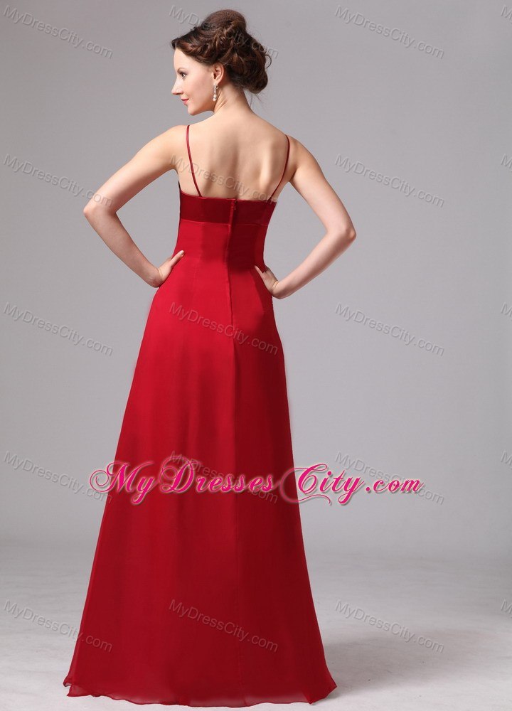Wine Red A-line Spaghetti Straps Floor-length Bridesmaid Dress