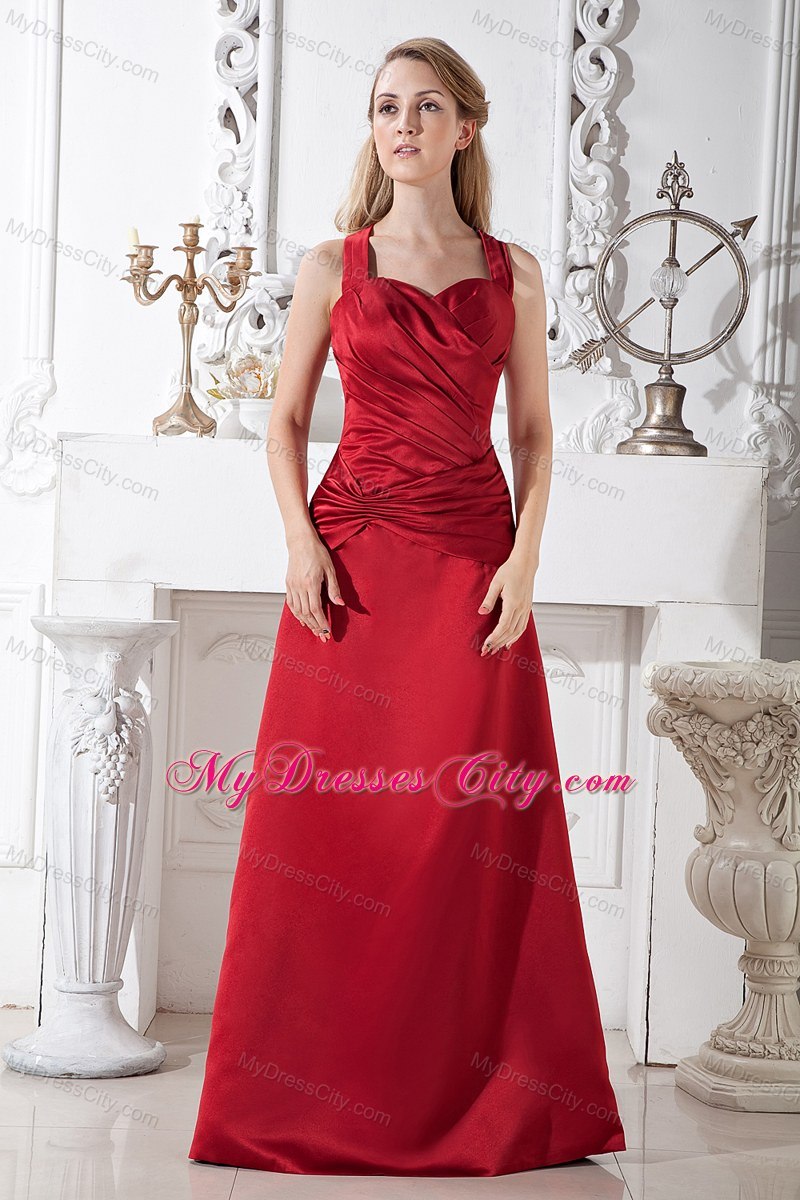 A-line Halter Wine Red Sweetheart Dress for Bridesmaid