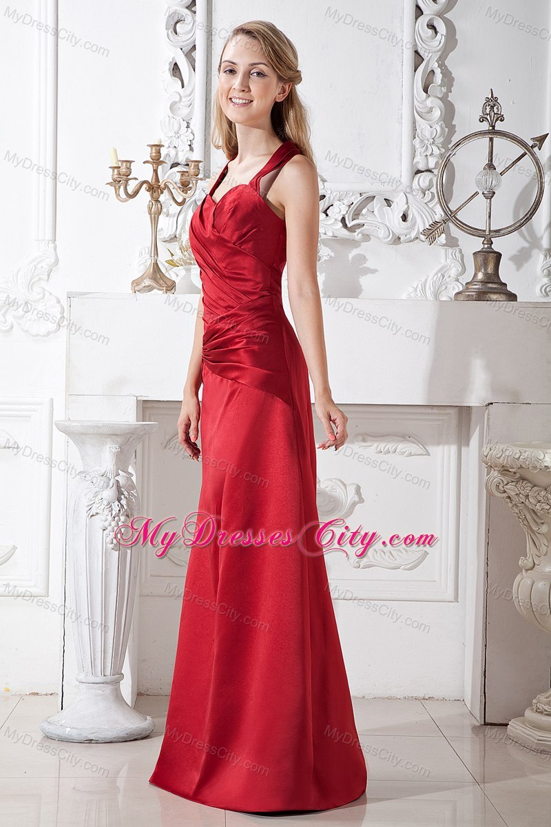 A-line Halter Wine Red Sweetheart Dress for Bridesmaid