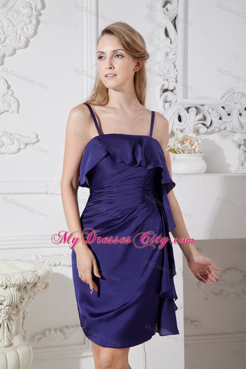 Short Ruched and Asymmetrically Ruffled Purple Bridesmaid Dress