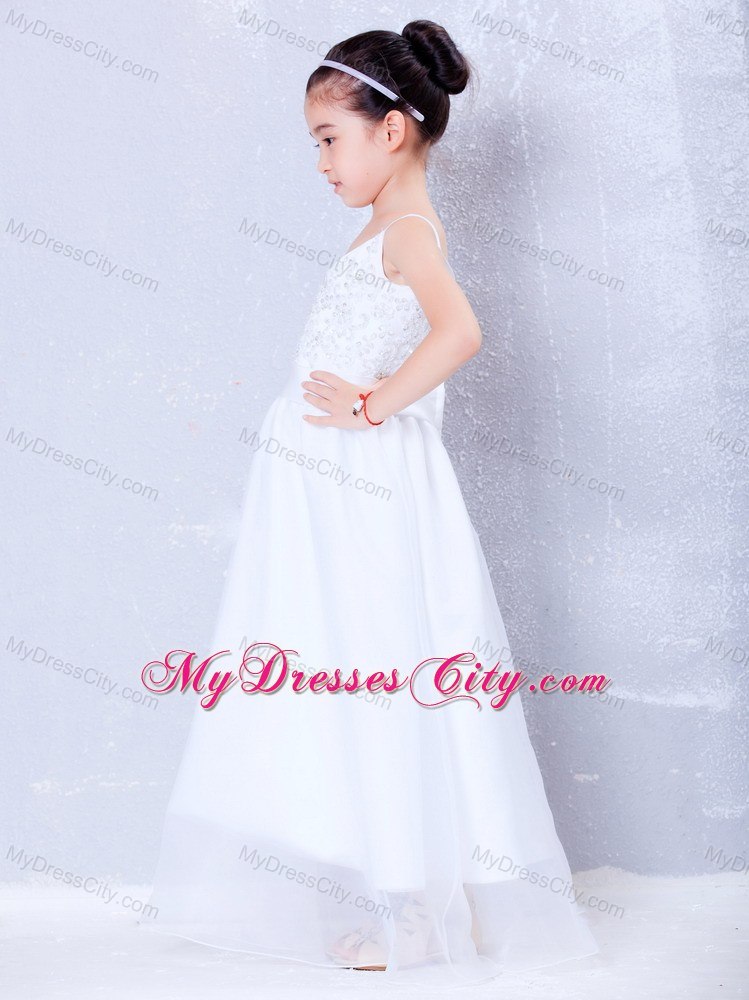 V-neck Floor-length Taffeta and Organza Beading Little Girl Dress