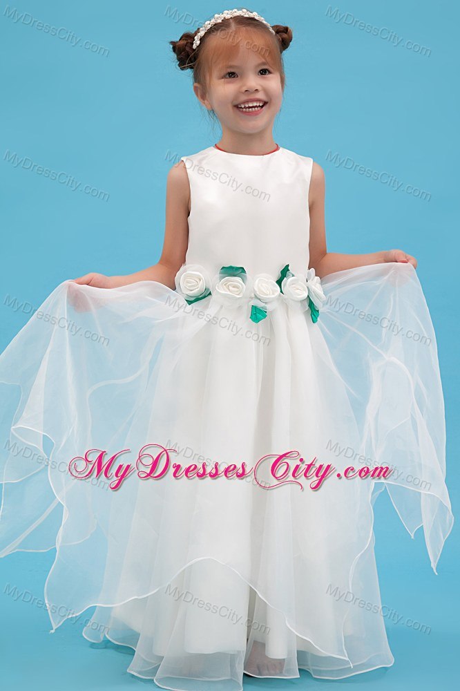 Floor-length A-line Scoop Flower Girl Dress Flowers Decorate