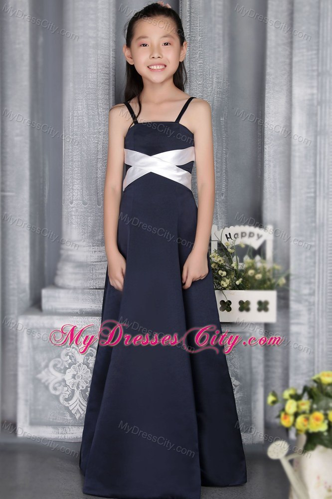 Navy Blue Straps for Column Flower Girl Dress in Floor-length