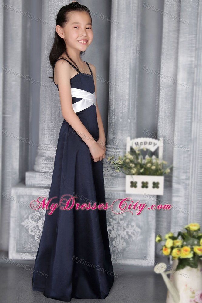 Navy Blue Straps for Column Flower Girl Dress in Floor-length