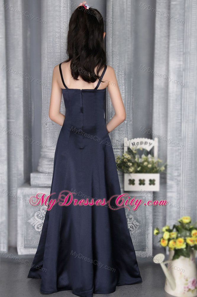 Navy Blue Straps for Column Flower Girl Dress in Floor-length