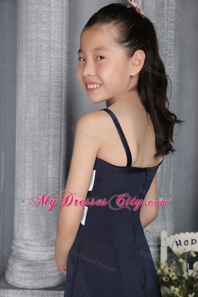 Navy Blue Straps for Column Flower Girl Dress in Floor-length