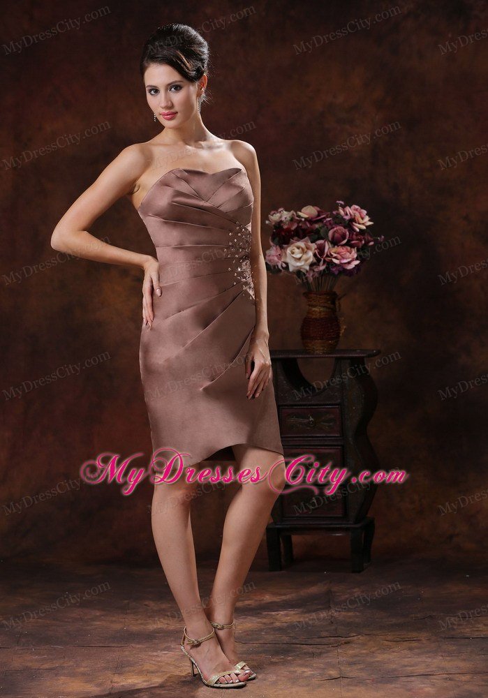 Chocolate Ruched Beading Mother Of The Bride Dress Strapless