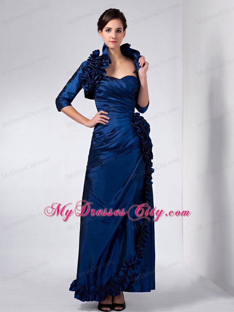 Navy Blue Sweetheart Mothers Dress with Ruffled Hand Made Flowers
