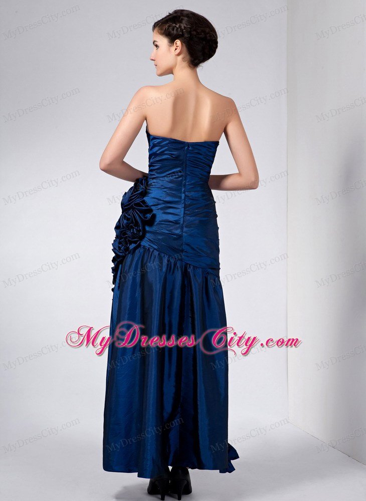 Navy Blue Sweetheart Mothers Dress with Ruffled Hand Made Flowers