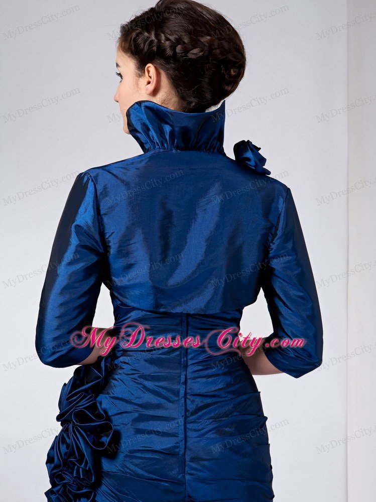 Navy Blue Sweetheart Mothers Dress with Ruffled Hand Made Flowers