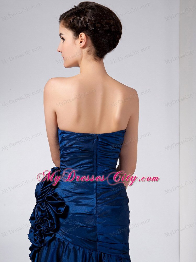 Navy Blue Sweetheart Mothers Dress with Ruffled Hand Made Flowers