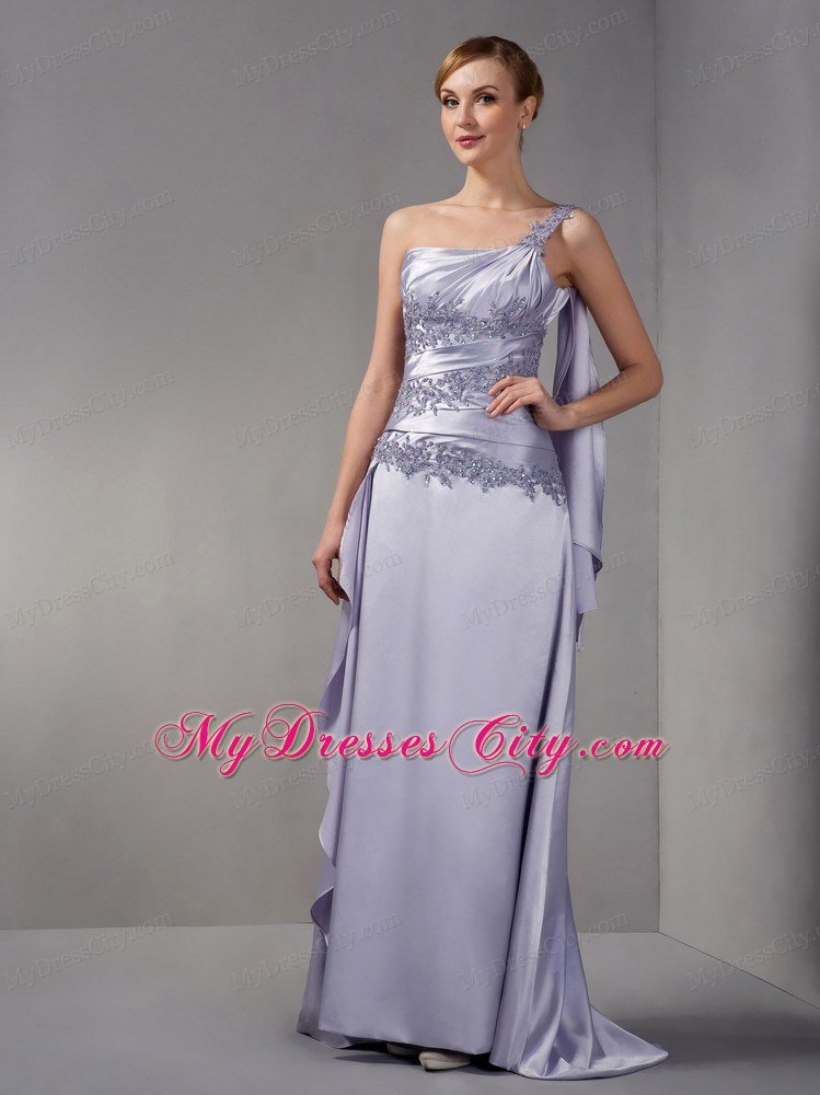One Shoulder Brush Train Taffeta Appliques Mother Of The Bride Dress